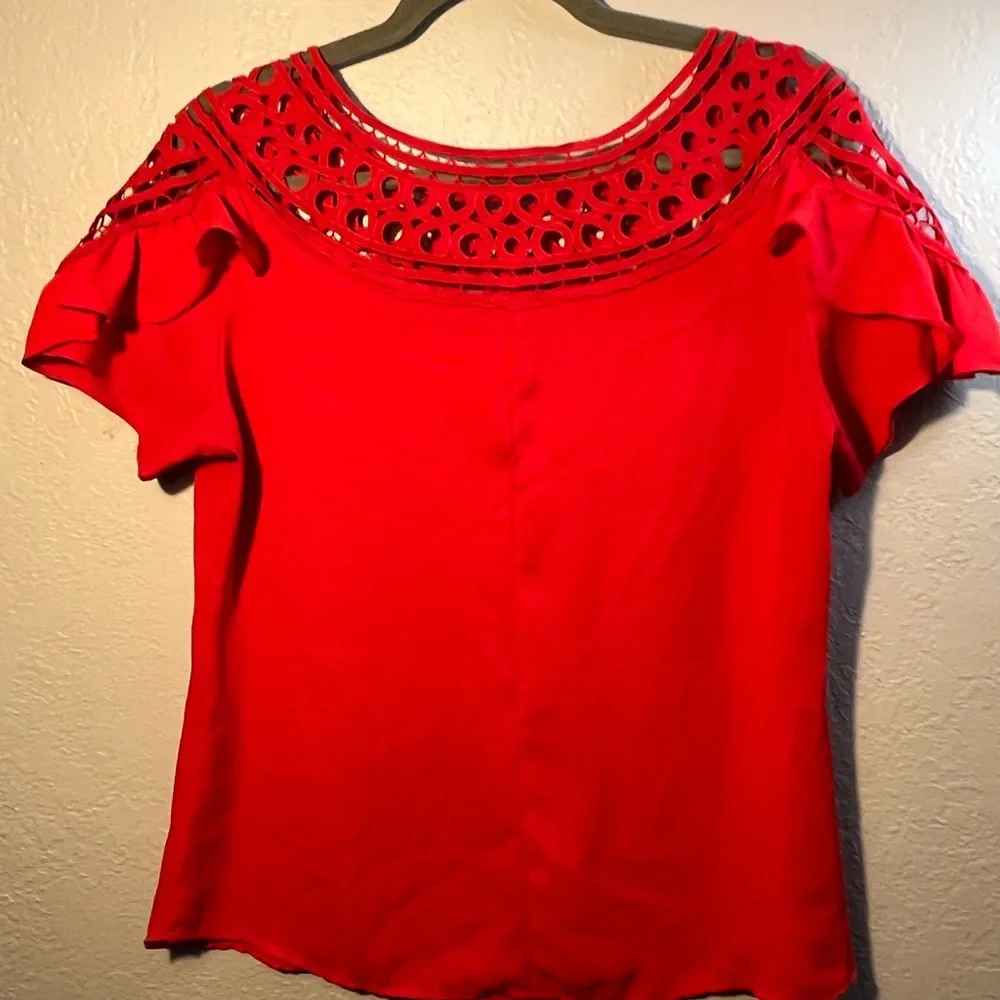 Red Ruffled Flutter Sleeve Blouse size Medium Red 2000s Y2K - Picture 6 of 8